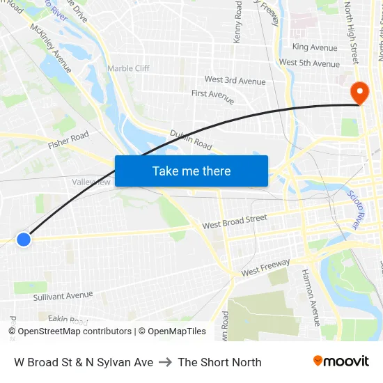 W Broad St & N Sylvan Ave to The Short North map
