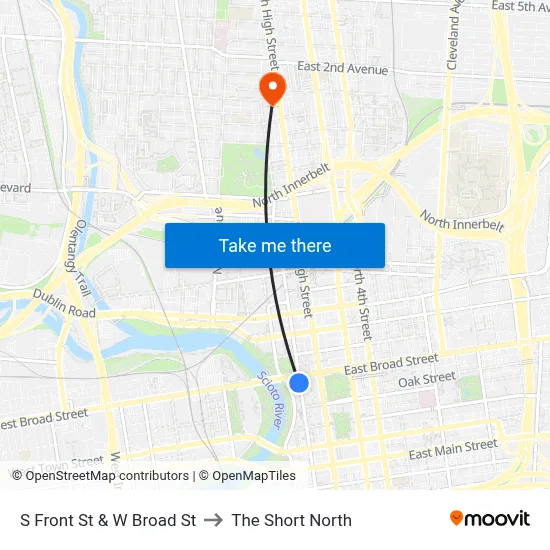S Front St & W Broad St to The Short North map