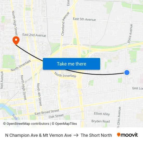 N Champion Ave & Mt Vernon Ave to The Short North map