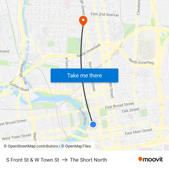 S Front St & W Town St to The Short North map