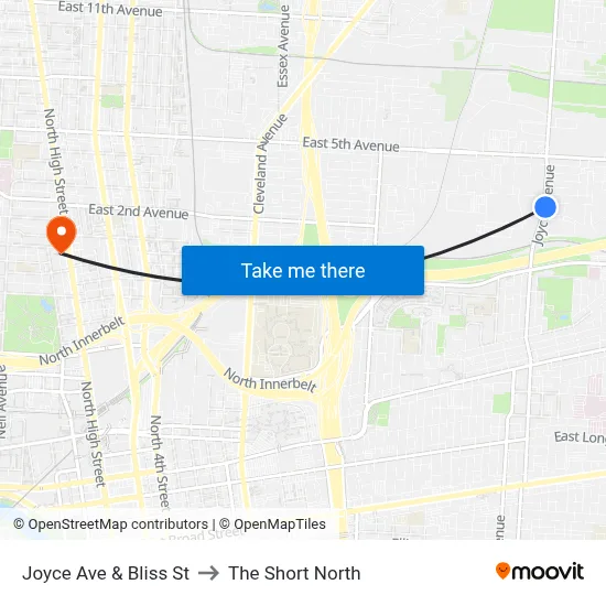 Joyce Ave & Bliss St to The Short North map