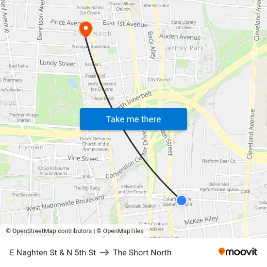 E Naghten St & N 5th St to The Short North map