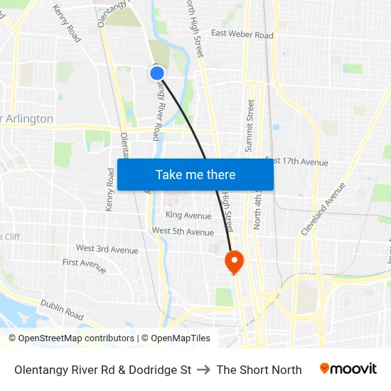 Olentangy River Rd & Dodridge St to The Short North map