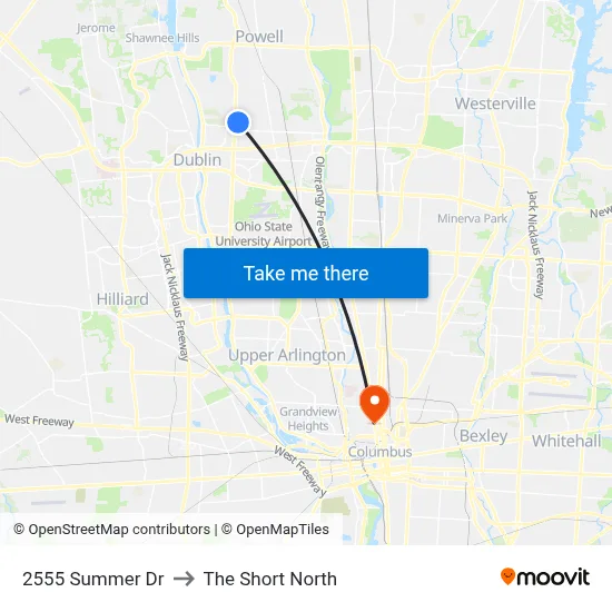 2555 Summer Dr to The Short North map
