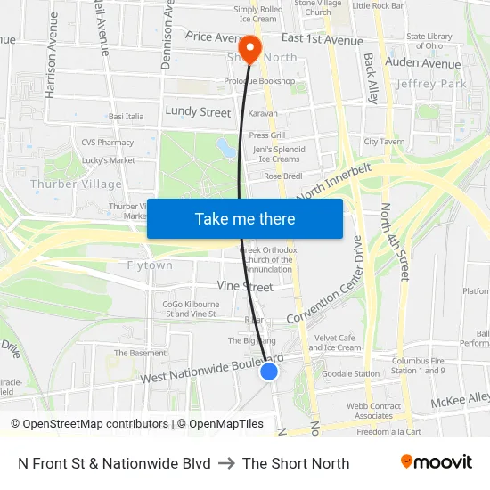 N Front St & Nationwide Blvd to The Short North map