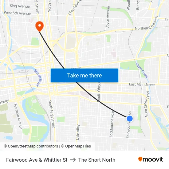 Fairwood Ave & Whittier St to The Short North map