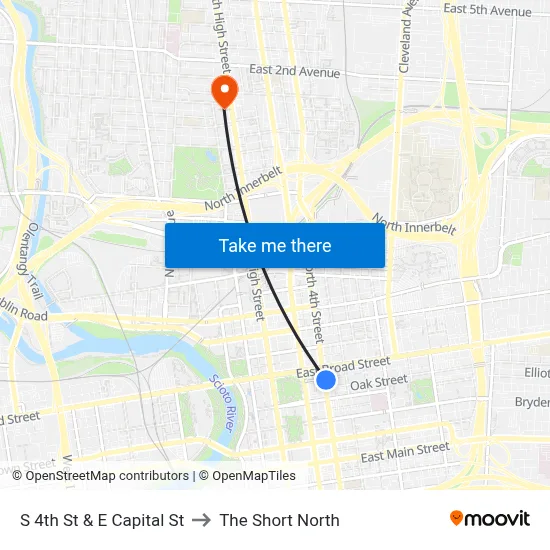 S 4th St & E Capital St to The Short North map