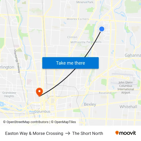 Easton Way & Morse Crossing to The Short North map