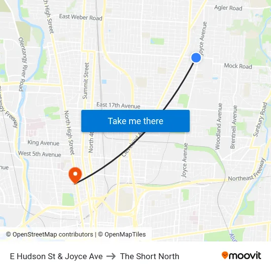E Hudson St & Joyce Ave to The Short North map