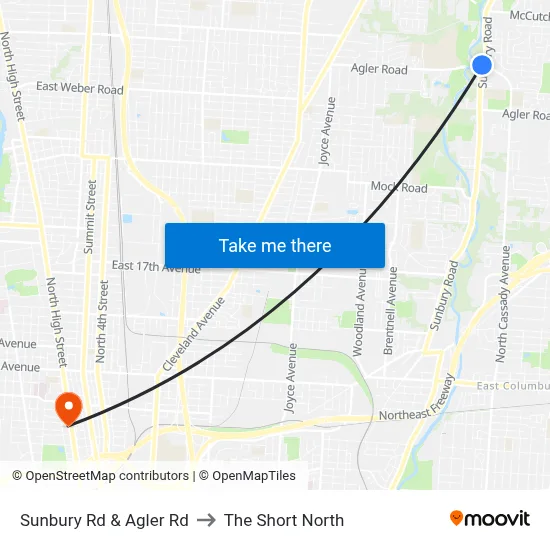 Sunbury Rd & Agler Rd to The Short North map