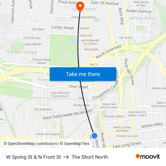 W Spring St & N Front St to The Short North map