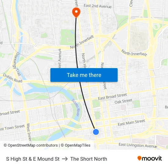 S High St & E Mound St to The Short North map