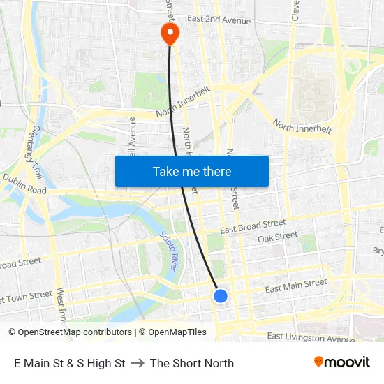 E Main St & S High St to The Short North map