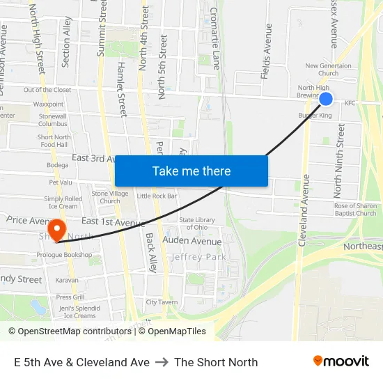 E 5th Ave & Cleveland Ave to The Short North map