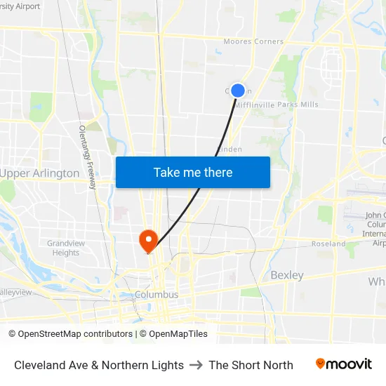 Cleveland Ave & Northern Lights to The Short North map