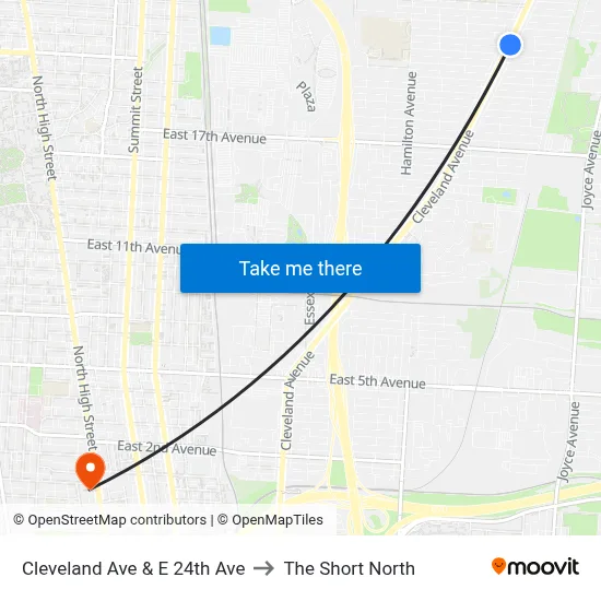 Cleveland Ave & E 24th Ave to The Short North map