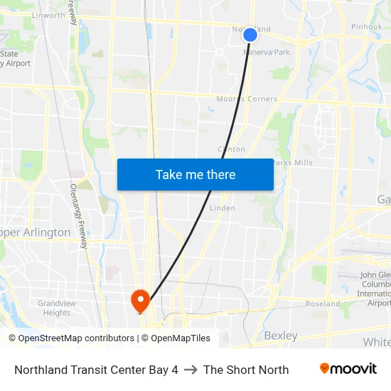 Northland Transit Center Bay 4 to The Short North map