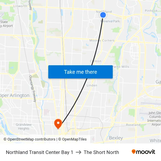 Northland Transit Center Bay 1 to The Short North map