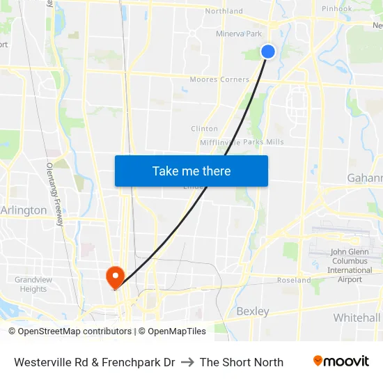 Westerville Rd & Frenchpark Dr to The Short North map