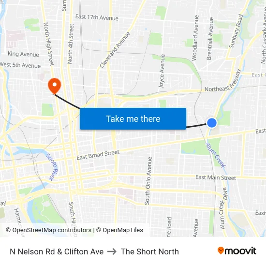 N Nelson Rd & Clifton Ave to The Short North map