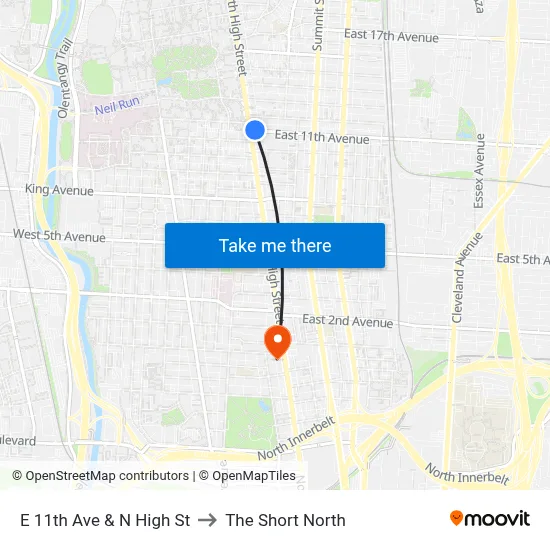 E 11th Ave & N High St to The Short North map