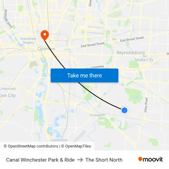 Canal Winchester Park & Ride to The Short North map