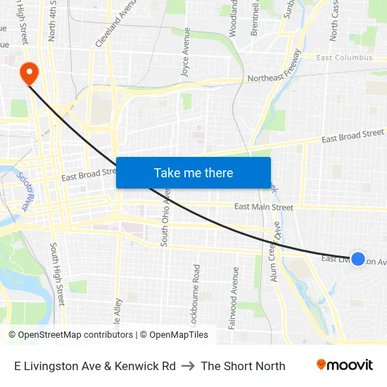 E Livingston Ave & Kenwick Rd to The Short North map