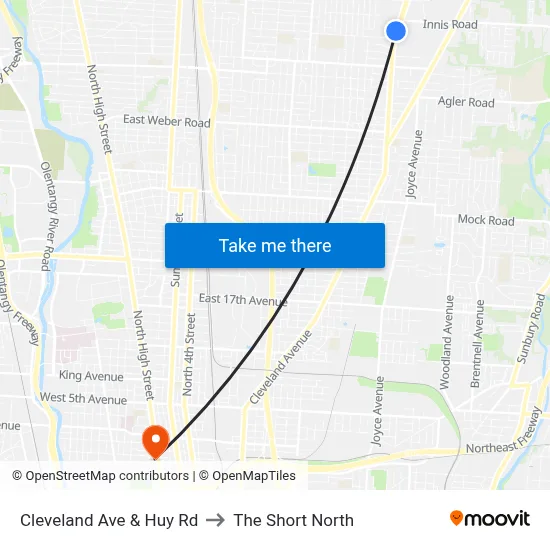 Cleveland Ave & Huy Rd to The Short North map