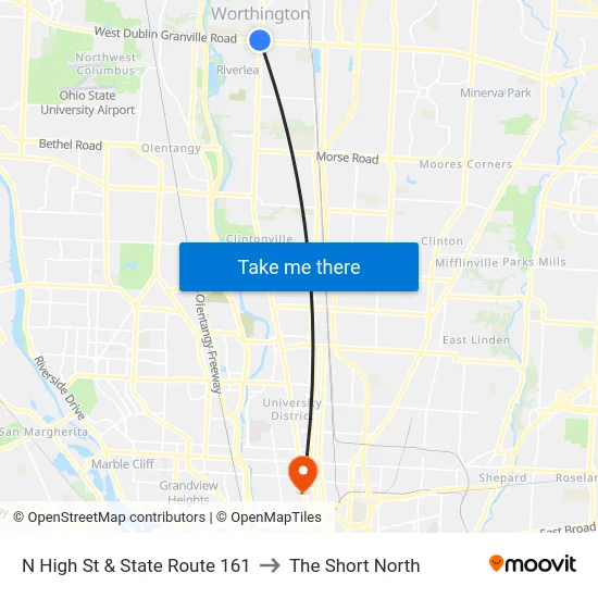 N High St & State Route 161 to The Short North map