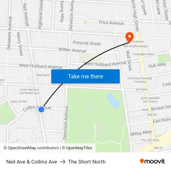 Neil Ave & Collins Ave to The Short North map