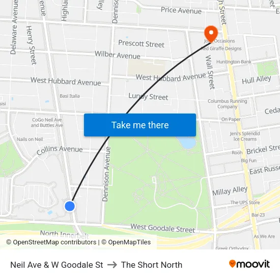 Neil Ave & W Goodale St to The Short North map
