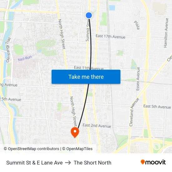 Summit St & E Lane Ave to The Short North map