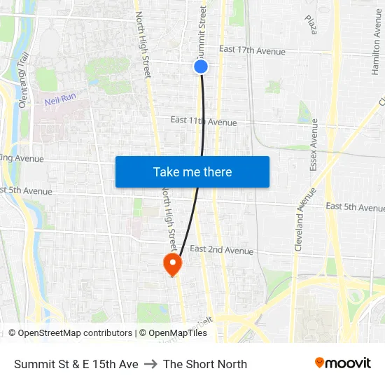 Summit St & E 15th Ave to The Short North map