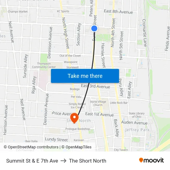 Summit St & E 7th Ave to The Short North map