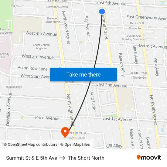 Summit St & E 5th Ave to The Short North map