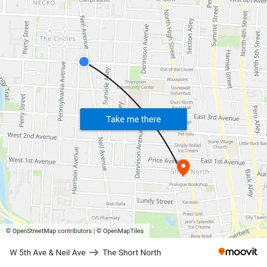 W 5th Ave & Neil Ave to The Short North map