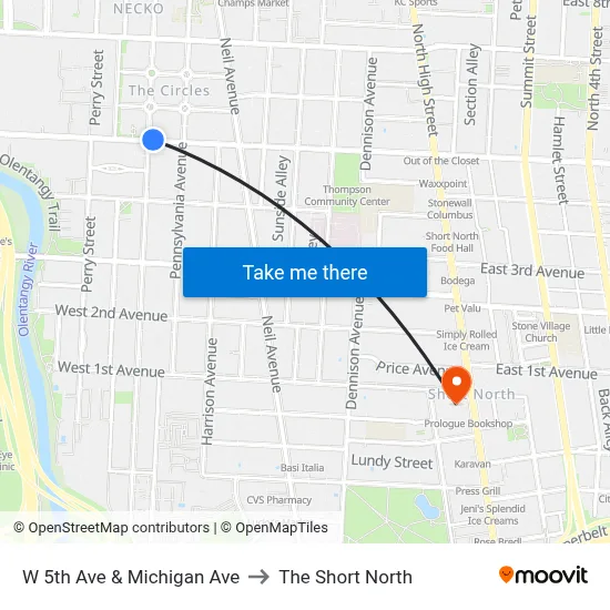 W 5th Ave & Michigan Ave to The Short North map