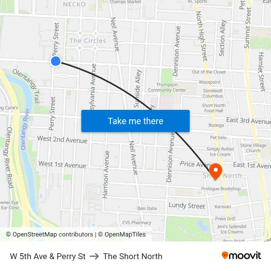 W 5th Ave & Perry St to The Short North map