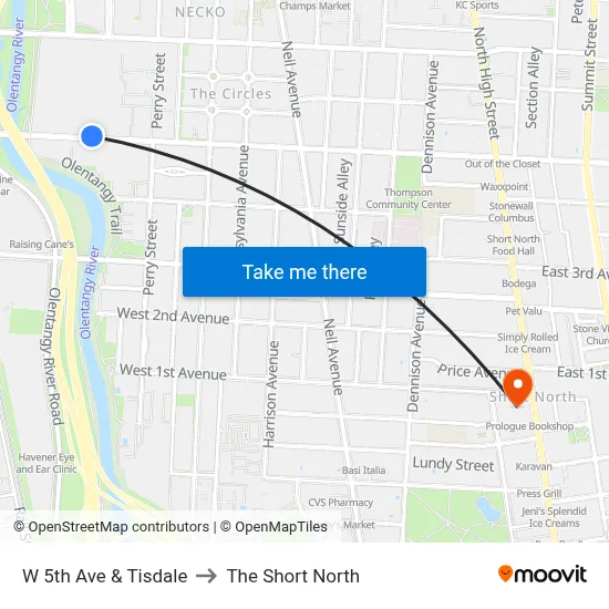 W 5th Ave & Tisdale to The Short North map