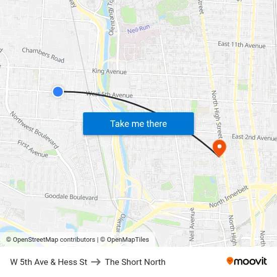 W 5th Ave & Hess St to The Short North map