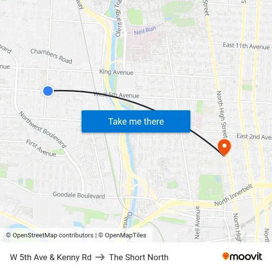 W 5th Ave & Kenny Rd to The Short North map