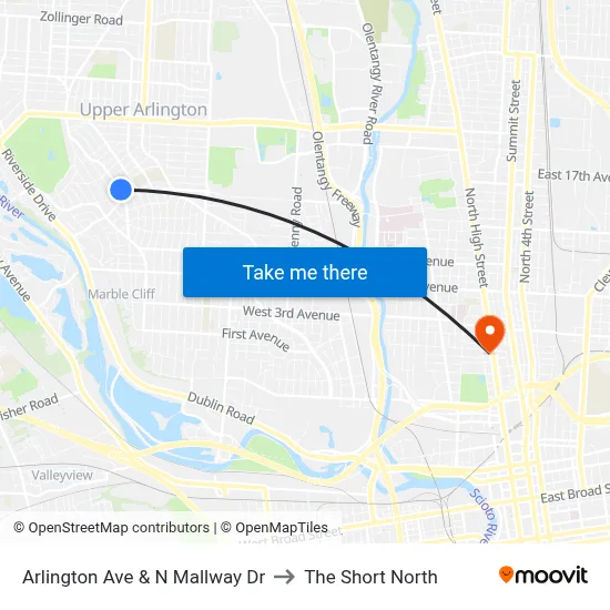 Arlington Ave & N Mallway Dr to The Short North map
