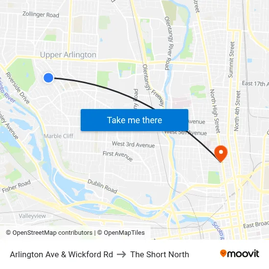Arlington Ave & Wickford Rd to The Short North map