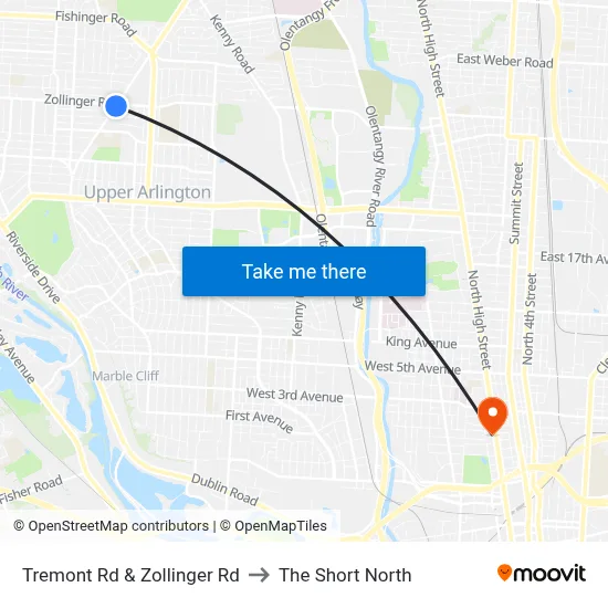 Tremont Rd & Zollinger Rd to The Short North map