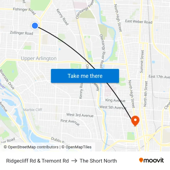 Ridgecliff Rd & Tremont Rd to The Short North map
