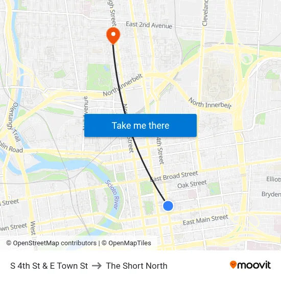 S 4th St & E Town St to The Short North map