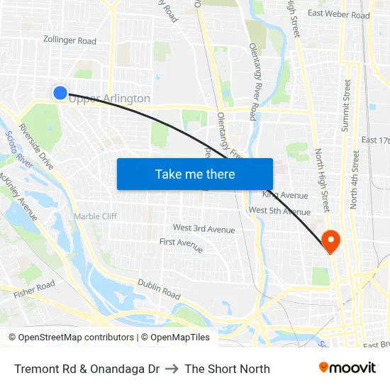 Tremont Rd & Onandaga Dr to The Short North map
