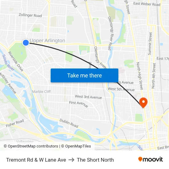 Tremont Rd & W Lane Ave to The Short North map