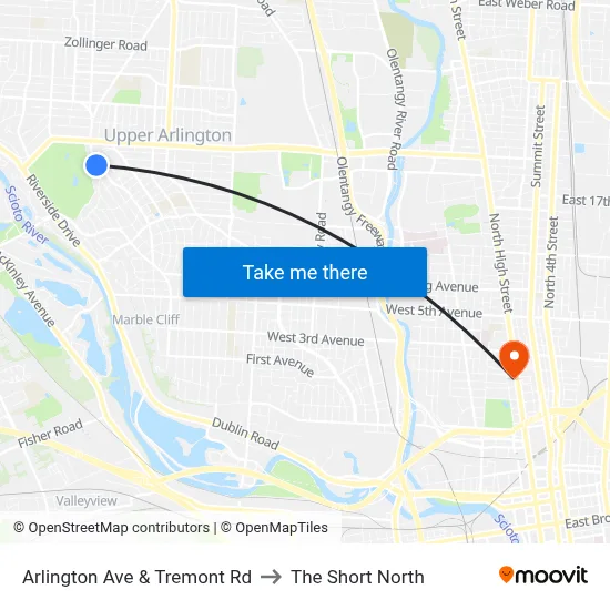 Arlington Ave & Tremont Rd to The Short North map