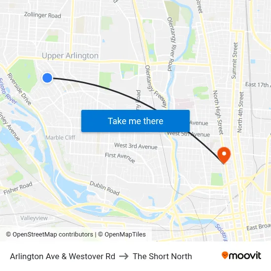 Arlington Ave & Westover Rd to The Short North map